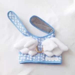 Checker Double Wing Blue Harness Dog & Cat with Free Matching Leash