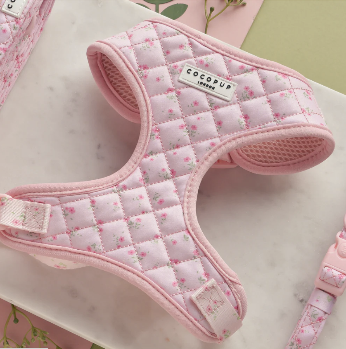 Quilted Ditsy Floral Pink Adjustable Neck HARNESS ONLY - Image 2